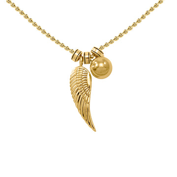 Angel Wing Chime Ball Solid Yellow Gold Necklace GSE710